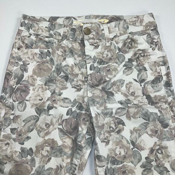 Seven7 Tummyless High Rise Skinny Pastel Floral Jeans Cream Pink Gray Size 10 - Picture 3 of 15